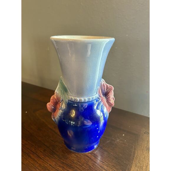 Vintage Royal Copley Floral Pink and Cobalt Blue Pottery Vase - Picture 3 of 6